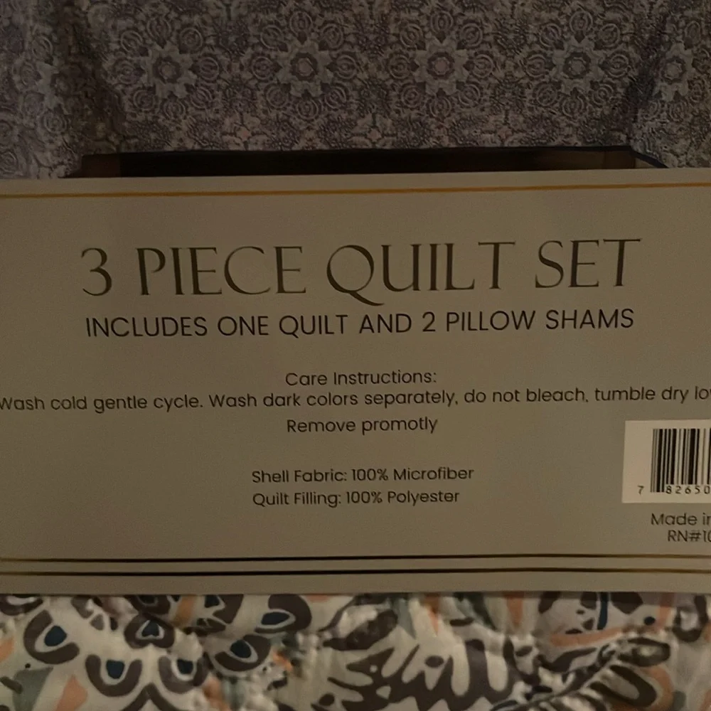 Dan River Reversible Printed Quilt Set (3 Piece) - Full - Queen - Navy Damask